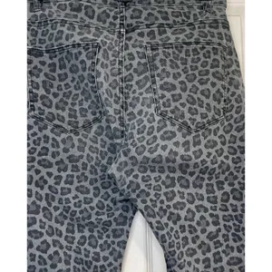 H&M Grey Leopard Animal Print Super Skinny Denim Jeans Raw Hem S thumbnail 6