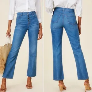 Reformation Cynthia Button Fly High‎ Rise Straight Jeans Zenia Wash Size 23 thumbnail 2