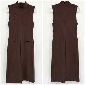 Zara Womens Brown Mock Neck Minimalist Career Sleeveless Front Slit Midi Dress S thumbnail 3
