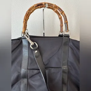 Vintage Gucci Black Bamboo Nylon Tote Bag thumbnail 9