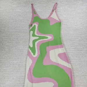 Cider Swirl Knit Dress L Pink Green Midi Y2K Spaghetti Strap Psychedelic Retro thumbnail 9