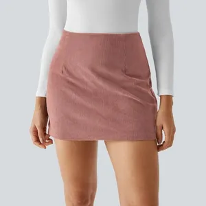 High Waisted Invisible Zipper 2-in-1 A Line Mini Corduroy Casual Skirt thumbnail 1