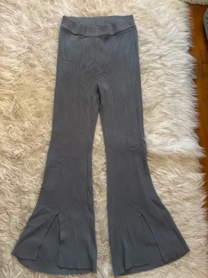 Abercrombie & Fitch Women's Gray Solid Ribbed Knit Pull-On Stretch Flare Pants thumbnail 1