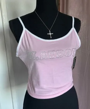 Pink Playboy tank top with rhinestone logo thumbnail 1