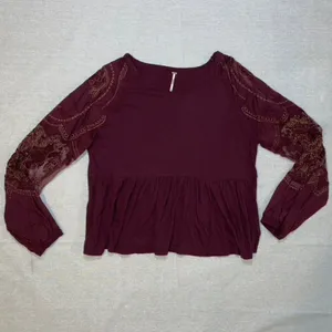 Free People | Penny Embellished-Sleeve Top In Wine | Small thumbnail 3
