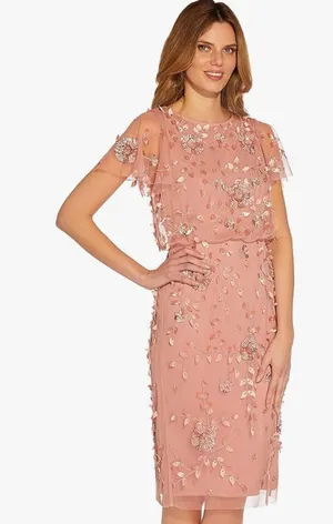 Adrianna Papell Beaded Sequin Dress Pink Floral Party Glam Cocktail US 4 NWT thumbnail 1