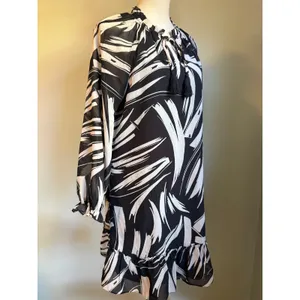 Luxology‎ Black White boho whimsi resort dainty y2k flowy Dress Large cottage thumbnail 3