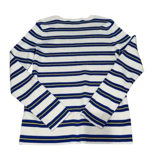 Lauren Ralph Lauren White Blue Yellow Striped‎ Cotton Sweater XL Gold Buttons thumbnail 3