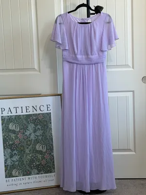 Lavender Chiffon Maxi Dress Flutter Short Sleeve Formal Gown with Pearl Necklace for Wedding Party Evening thumbnail 9