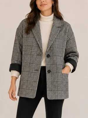Madewell Dorset Tiarnan Glen Plaid Gray White Oversized Chic Blazer Jacket thumbnail 1