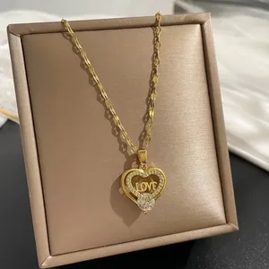 18K Gold Plated CZ Diamond Love Heart Pendant Necklace for Women thumbnail 2