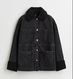 H&M Black Denim Jacket Sherpa thumbnail 1