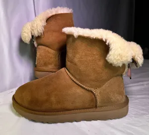 UGG Tan Shearling Boots with Bow thumbnail 1
