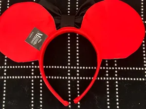 Minnie Disney Mouse Ears Headband Red Sequin Black Bow thumbnail 3