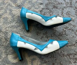 Andiamo Vintage Cutout Heels Turquoise & White 7 thumbnail 2