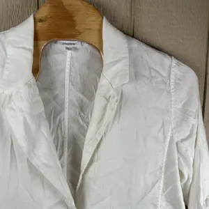 Chico's Linen Blend Blazer Womens 3 XL Ivory 3/4 Ruched Sleeve Coastal Grandma thumbnail 2