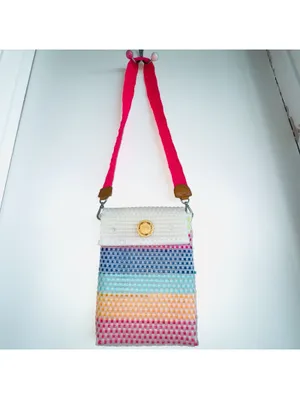 Maria Victoria Neon Crossbody Handbag Bag 12x9" Handmade Plastic Pink Blue Teal thumbnail 2