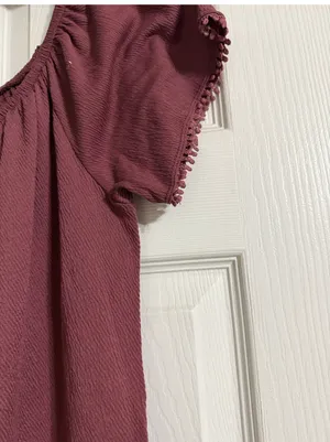 Colosa Boho Crochet Lace Peasant Top Burgundy Mauve Short Sleeve Size L thumbnail 11