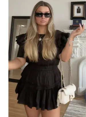 LOVESHACKFANCY Natasha Dress in Black Size X-Small thumbnail 1