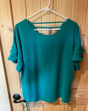 Maurices Teal Green Ruffle Sleeve Shirt Size Large thumbnail 1