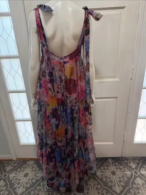 AUDREY PARKS+francesca's Floral Tiered Maxi Dress Tie Straps - Pink Multi S M thumbnail 9