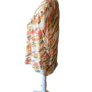 Gilli Womens Blouse Peach Blue Watercolor Abstract Print Dolman Sleeve Layering thumbnail 3