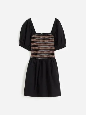 NWT Madewell Smocked Puff Sleeve Mini Dress black XXS Cottagecore thumbnail 6
