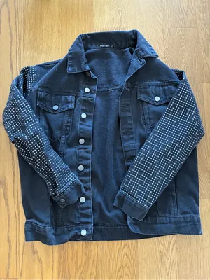 Nasty Gal Studded Sleeve Black Denim Jacket Womens Size 2 thumbnail 1