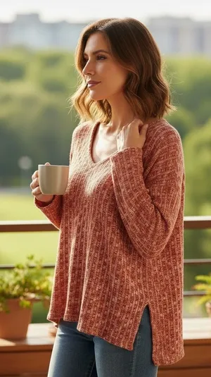 Entro Textured Orange and Cream Sweater thumbnail 1