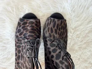 Louise et Cie Vernonia Leopard Print Real Cow Hair Peep Toe Lace-Up Booties thumbnail 2