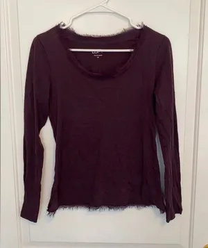 Ann Taylor Loft Dark Purple Long Sleeve Tee XS thumbnail 1