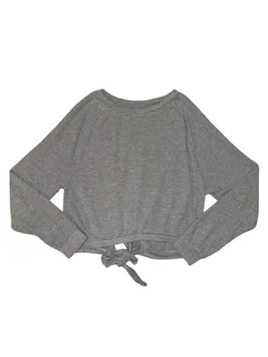 Project Social T Women’s Large Gray Long Sleeve Front Tie Knot Top Raglan USA thumbnail 2