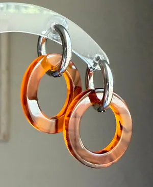 Handmade tortoiseshell circle simple minimalist hoop earrings💛 thumbnail 1