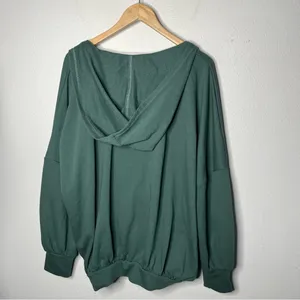 Free People Beach Forest Green Relaxed Oversized Wrap Hooded Sweater Hoodie thumbnail 7