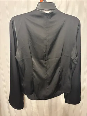 H&M Black Satin Long-Sleeve Blouse thumbnail 4
