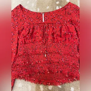 Free people Lolita red purple floral blouse women’s size medium thumbnail 3