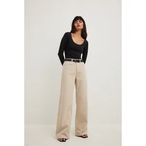 NA-KD Wide Leg‎ Jeans Women's 24 X 32 High Waist Beige Cream Pants Y2K Festival thumbnail 2