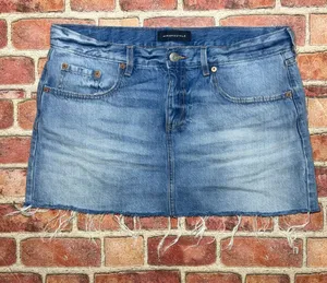 Pre-Owend Aeropostale Denim Low Rise Mini Skirt Blue Jean Y2K Size L Distressed thumbnail 1