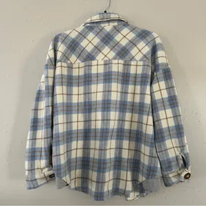 Veveret Blue Cream Plaid Shacket Flannel Jacket Fall Spring Comfy Casual Large thumbnail 4