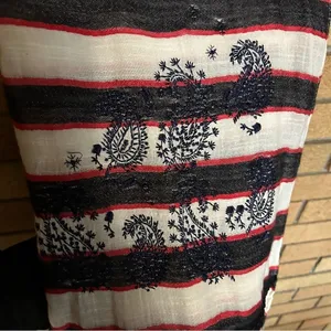 NWT LOFT Embroidered Black Red & White Striped Scarf 70x24” thumbnail 3