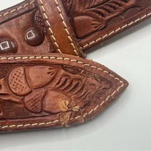 Linda Etched Western Belt Personalized Rawhide Leather Belt Brown thumbnail 6