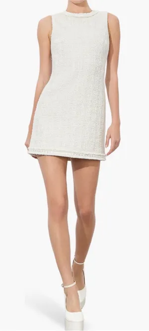 NWT Alice + Olivia Coley Tweed Sleeveless Mini Dress in White thumbnail 1