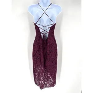 Lovers +‎ Friends Burgundy Lace Strappy Back Midi Dress Skylight Dress Size S thumbnail 5