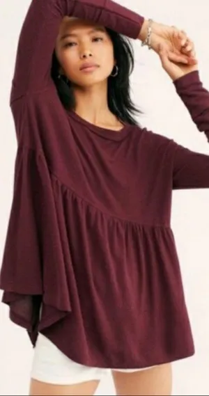 Free People Maroon Babydoll Flowy Top thumbnail 1