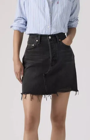 Levi's‎ Ribcage Skirt Denim Jean Black Frayed Hem Mini Skirt Size 28 thumbnail 1