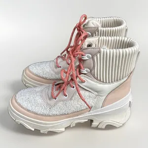 Sorel Brex Cozy Boot Lace Chalk Pink Quartz Leather Shearling Platform Boots thumbnail 2