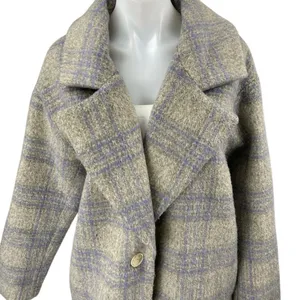 ASTR The Label Gray Plaid Checkered Long Sleeve Button Trench Over Coat Jacket M thumbnail 3