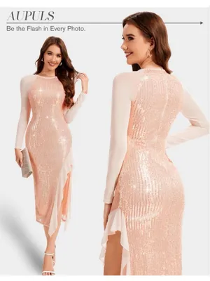NEW Pink Sparkly Sleeves Cocktail Semi Formal Prom Dress XL thumbnail 7