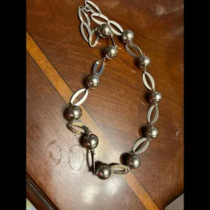 Very large chunky jewelry silver tone fashion jewlery necklace long thumbnail 3