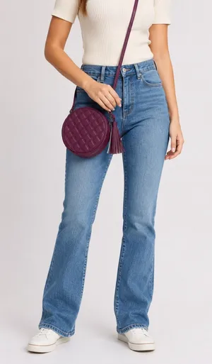 Art Class Womens Round Quilted Crossbody Bag Plum Purple Tassel Circle Purse thumbnail 1